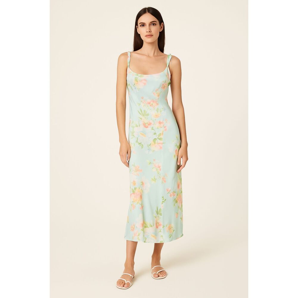 Oscar De La Renta Pink Label Blue & Pink Floral Vintage Slip Dress, size M